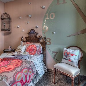 Blackmore II - pink/teal bedroom with birds